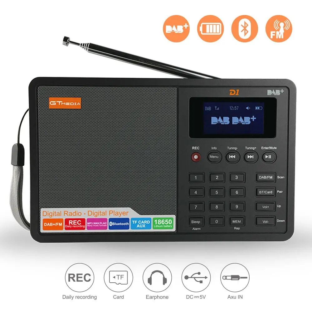 GTMEDIA D1 Portable Digital Radio FM stereo/ RDS Multi Band Speaker with LCD Display Alarm Clock |