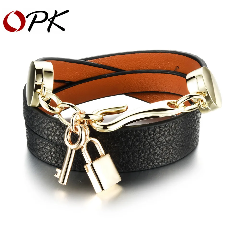 

OPK Leather Braceket Women jewelry Women's Bracelets bohemian punk Wristband Lady Multilayers Lady women Charm Bracelet PH1072