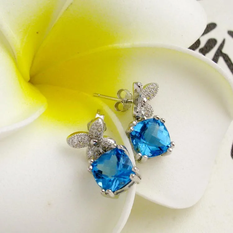 Lily's 925 sterling Silver earrings nature Blue Topaz Stud silver insect jewelries | Украшения и аксессуары