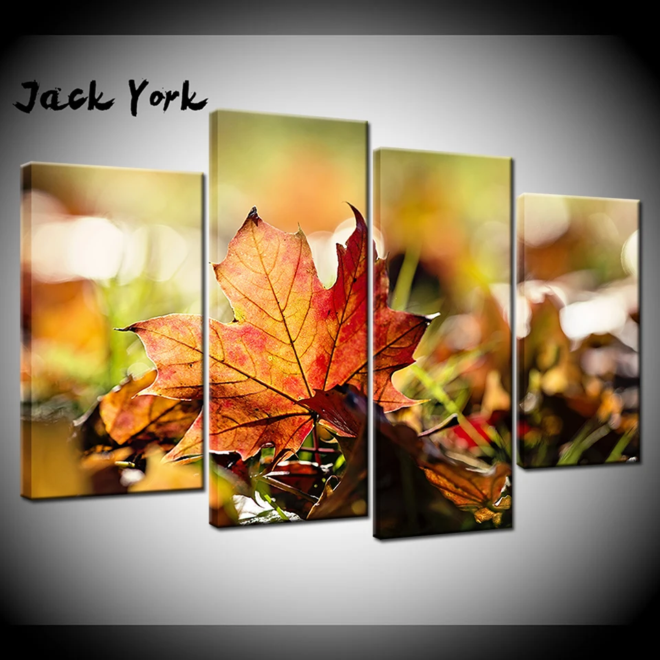 Canvas Painting Autumn leaves 4 Pieces Wall Art Modular Wallpapers Poster Print living room Home Decor free shipping | Дом и сад