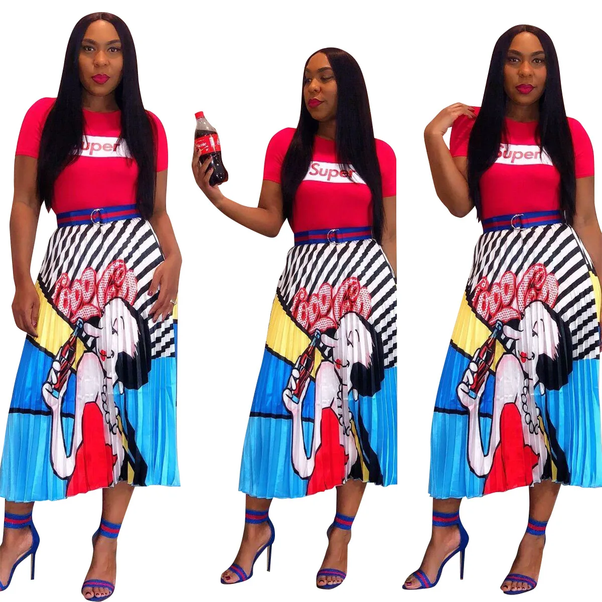 Женское винтажное плиссированное платье до середины икры в полоску с 3d принтом