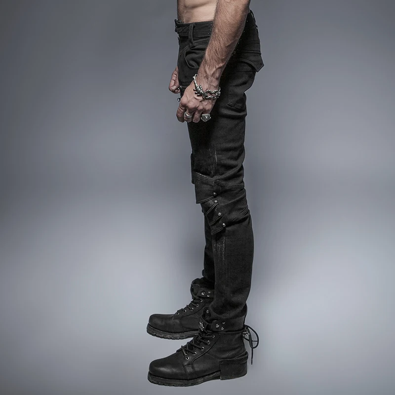 Steampunk Black Unique Armor Knee Man Washing Jeans Men's Trousers Pants Personality Fashion Punk | Мужская одежда