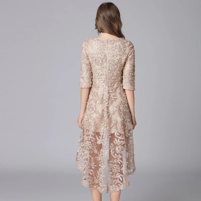 

L-5XL Lace Dress Female 2018 Spring New Irregular Hem Mermaid Dresses For Women O-neck Half Sleeve Vestidos High Quality
