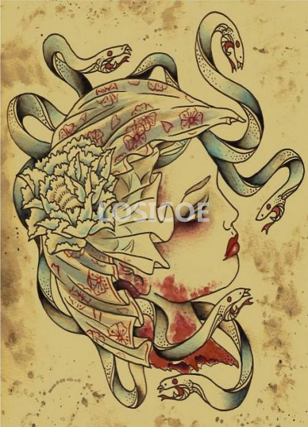 Банши-Медузы в античном греческом стиле преувеличенная индивидуальная тату