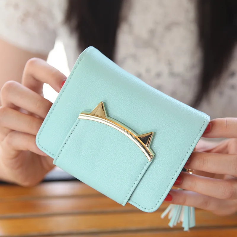 2017 корейский милый кот аниме кожа Trifold Slim Mini Кошелек Для женщин маленький клатч