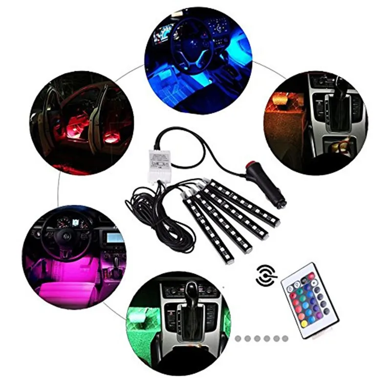 7 цветов светодиодный автомобильный интерьерный осветительный комплект RGB автомобильный Стайлинг интерьерный декоративный атмосферный светильник для ног беспроводной пульт дистанционного управления