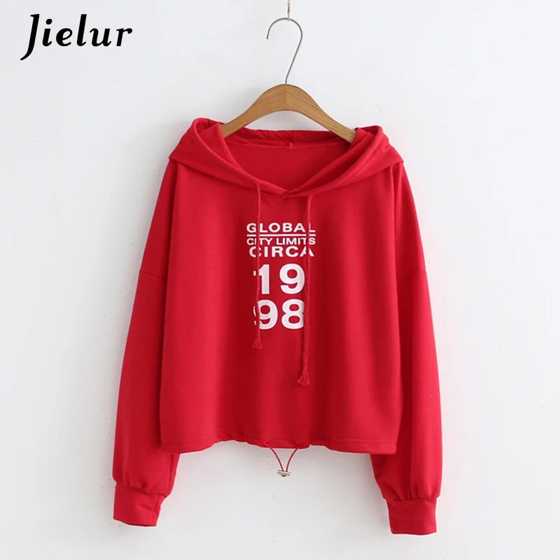 Jielur 2019 зимние тонкие с принтом букв для женщин толстовки повседневное Harajuku
