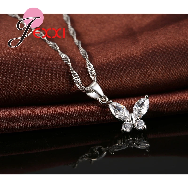 

Women Best Gift 925 Sterling Silver Cubic Zircon Cute Butterfly Pendant Necklace Crystal Drop Earrings Jewelry Sets