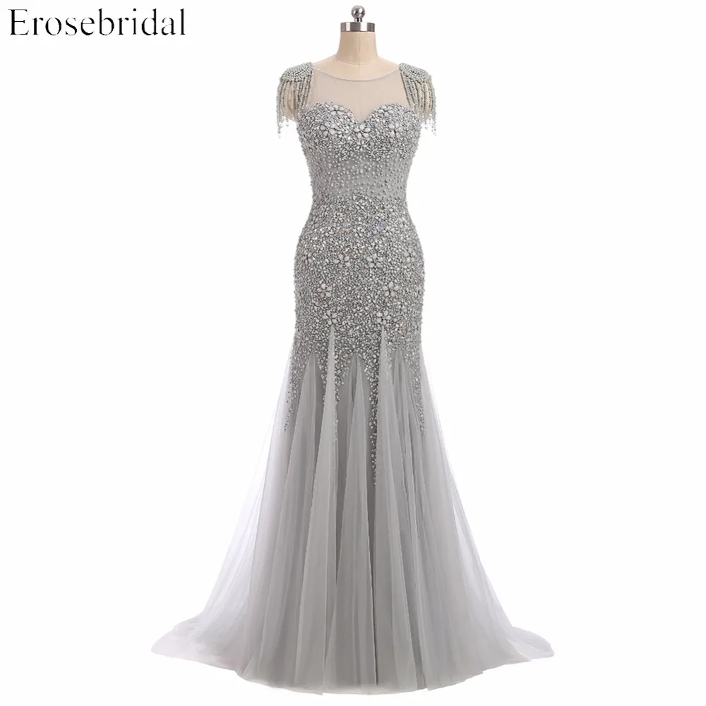 Женское вечернее платье Русалка Erosebridal серое Элегантное Длинное Платье с