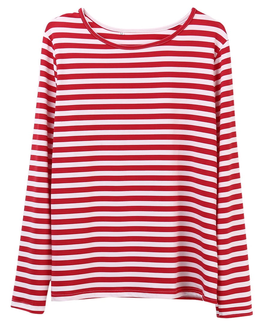 Women Red Striped T-shirt Long Sleeve Tees | Женские футболки и топы