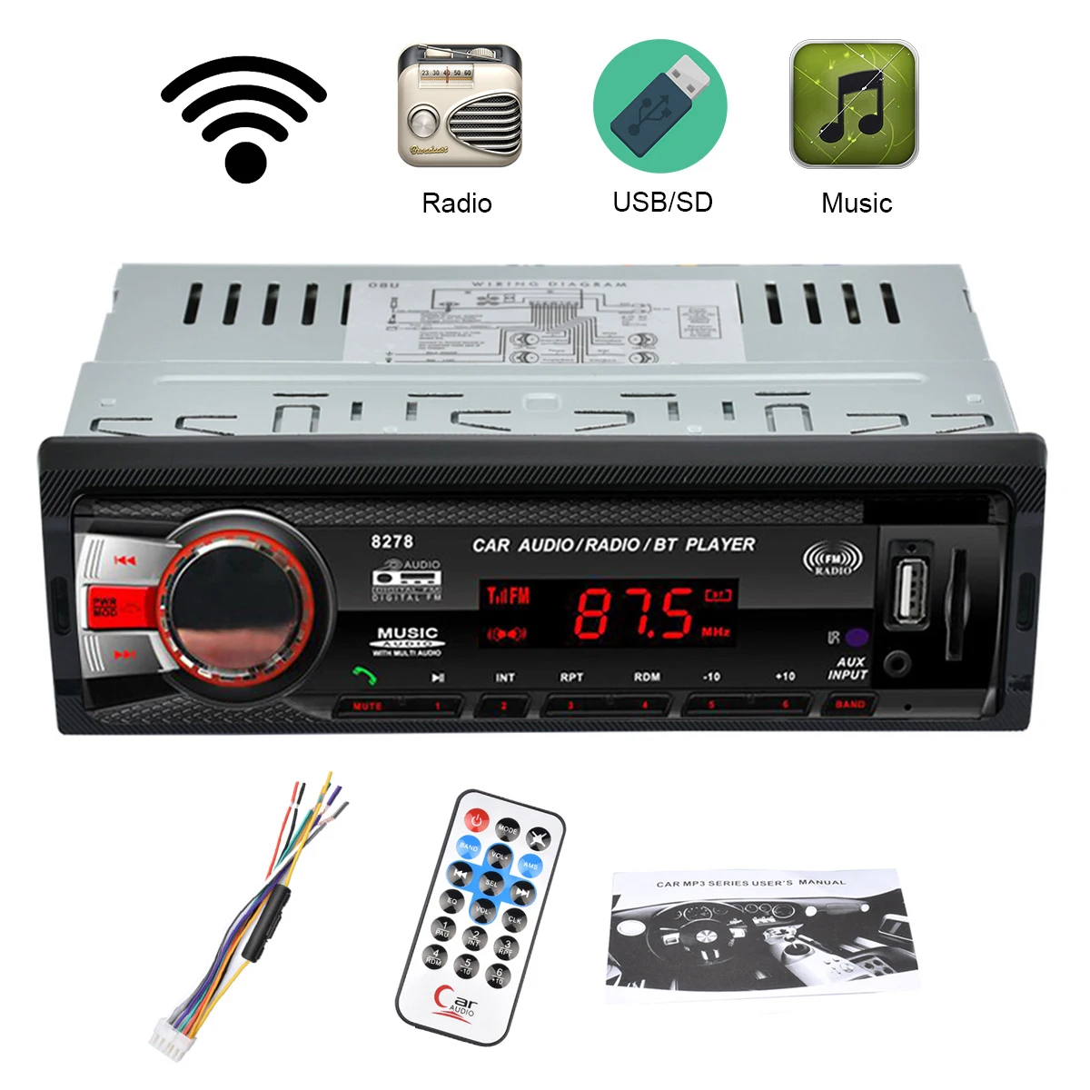 Плеер/USB/SD/AUX MP3 FM стерео Bluetooth Радио громкой связи Автомагнитола радио Кассетный