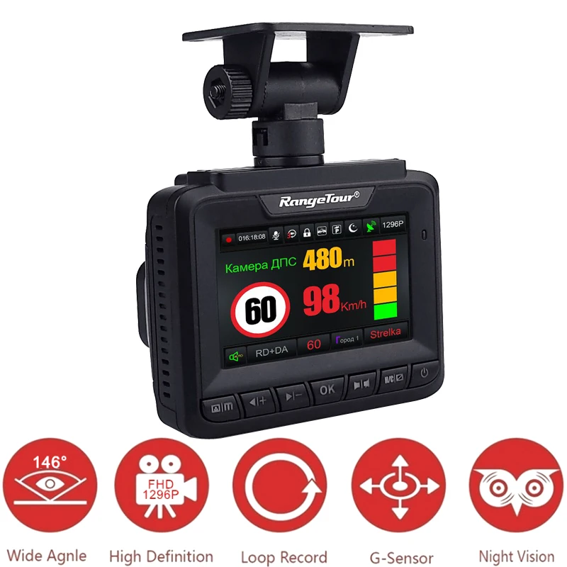 Range Tour Russia Voice 3 в 1 Автомобильный dvr камера радар детектор Full HD 1296 P Встроенный gps