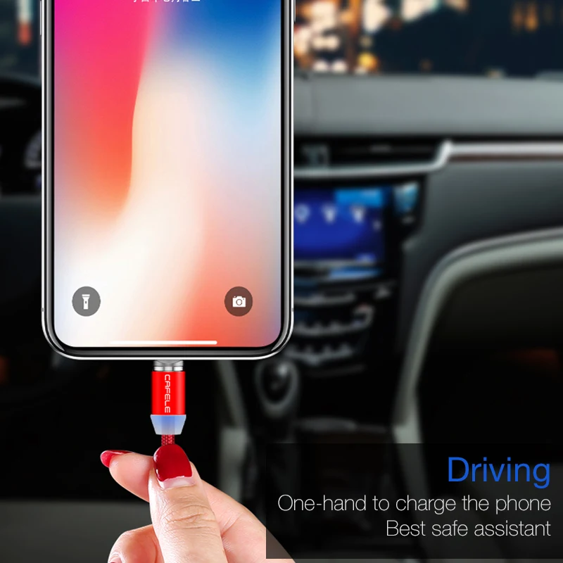CAFELE 100 см Магнитный USB кабель Micro Type C зарядный нейлоновый провод светодиодный свет