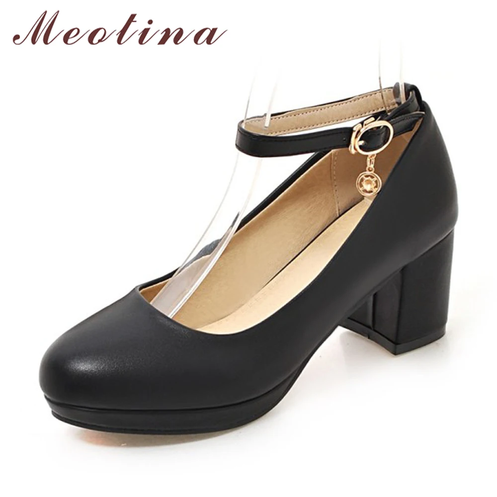 Meotina/Женская обувь на каблуке платформе женская черная с пряжкой Осенние