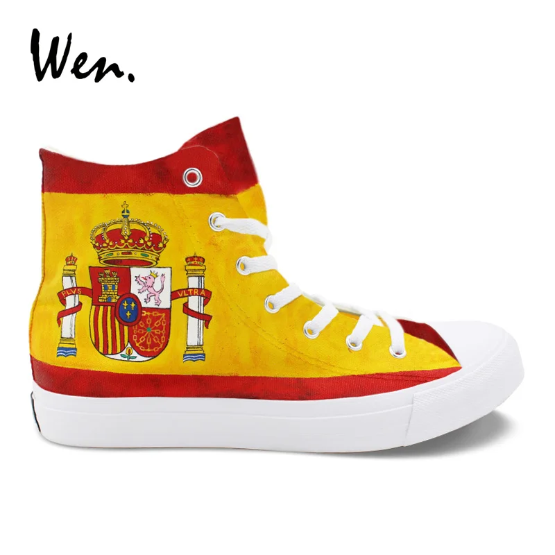 

Wen Men Vulcanize Shoes Design Spain Flag Hand Painted Canvas Sneakers Original High Top Plimsolls Espadrilles Flat Laced Loafer