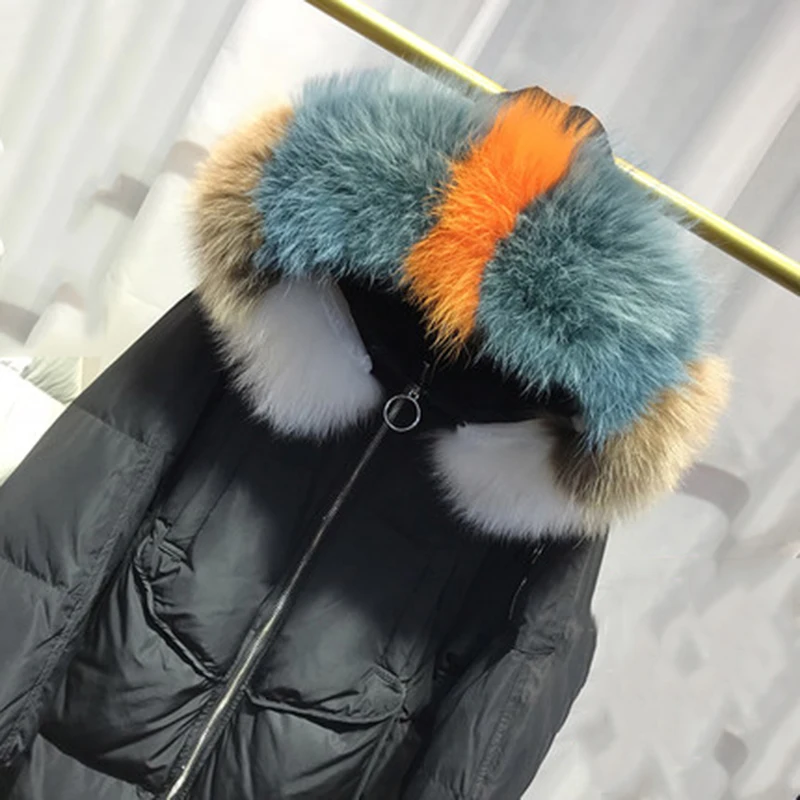 Новинка 2018 женский зимний пуховик на утином пуху толстый средней длины с цветным