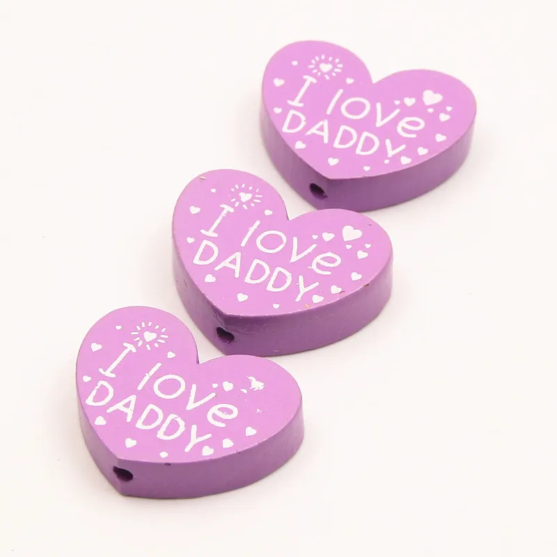 10 шт. 23*29 мм(I Love DADDY) деревянные бусины в форме сердца из натурального дерева для изготовления украшений вручную своими руками для детских ювелирных изделий - Цвет: Purple