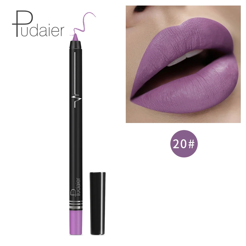 20 Pudaier макияж губ matte lip liner pencil waterpoof долговечный пикантные красные открытые помада ручка контур губ комплект серый, черный цвет PD013 - Цвет: 20