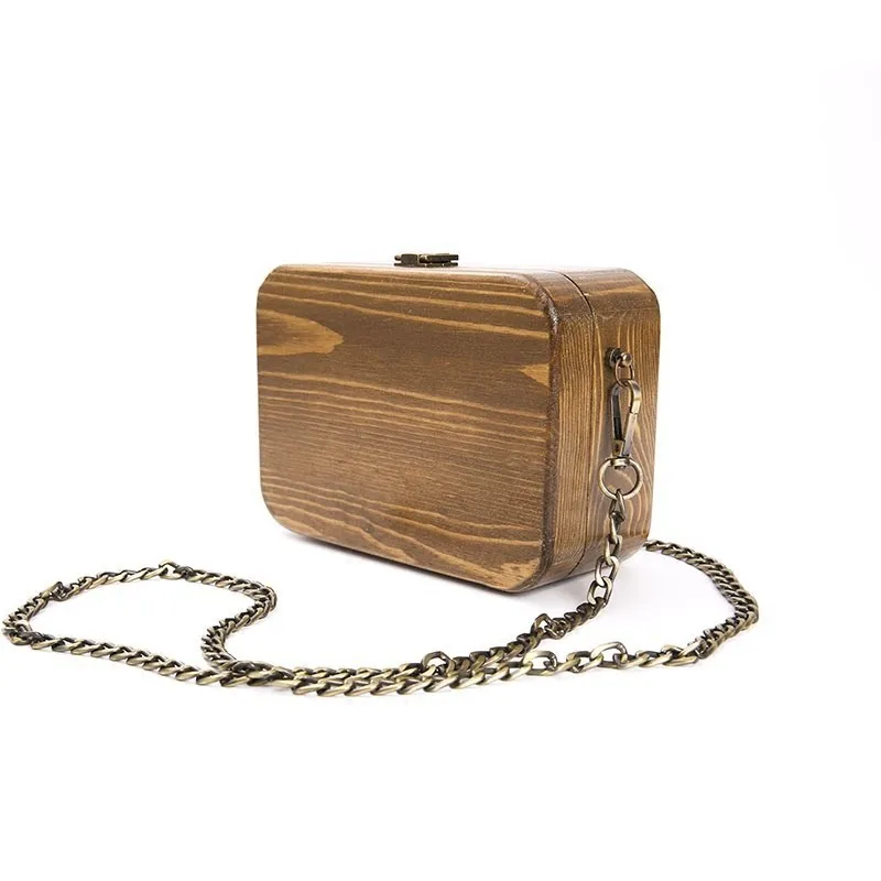Unua amo Handmade Wooded Box Bag Women's Nature Arbor Unique Chain Day Clutches Luxury Retro Shoulder Wood Messenger Bags | Багаж и