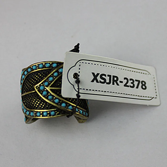 2015 винтажная мода листья золотой сплав кольцо Enchase синие полудрагоценные камни