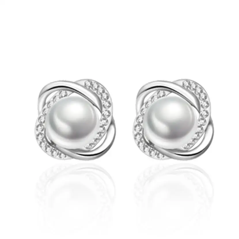 

New Hot Pearl Zircon Geometric Twist Stud Earrings For Women 925 Sterling Silver Jewelry Pendientes Statement Earrings SAE9
