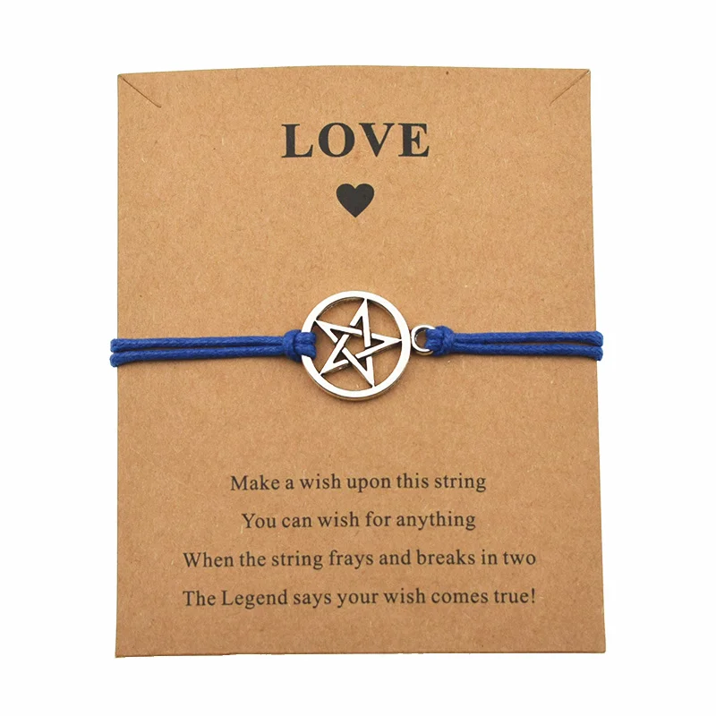 Royal blue Винтажный серебряный Wiccan Пентакль подвеска с пентаграммой браслеты для женщин девочек желаю любви браслет карта дружбы подарки ювелирные изделия - Окраска металла: Royal blue