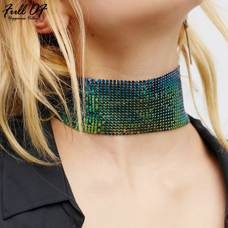 

Sexy Chokers Necklaces women fashion Sexy Wedding Accessories metal Sequin Bing Chain Night club Punk Gothic Collier wholesale