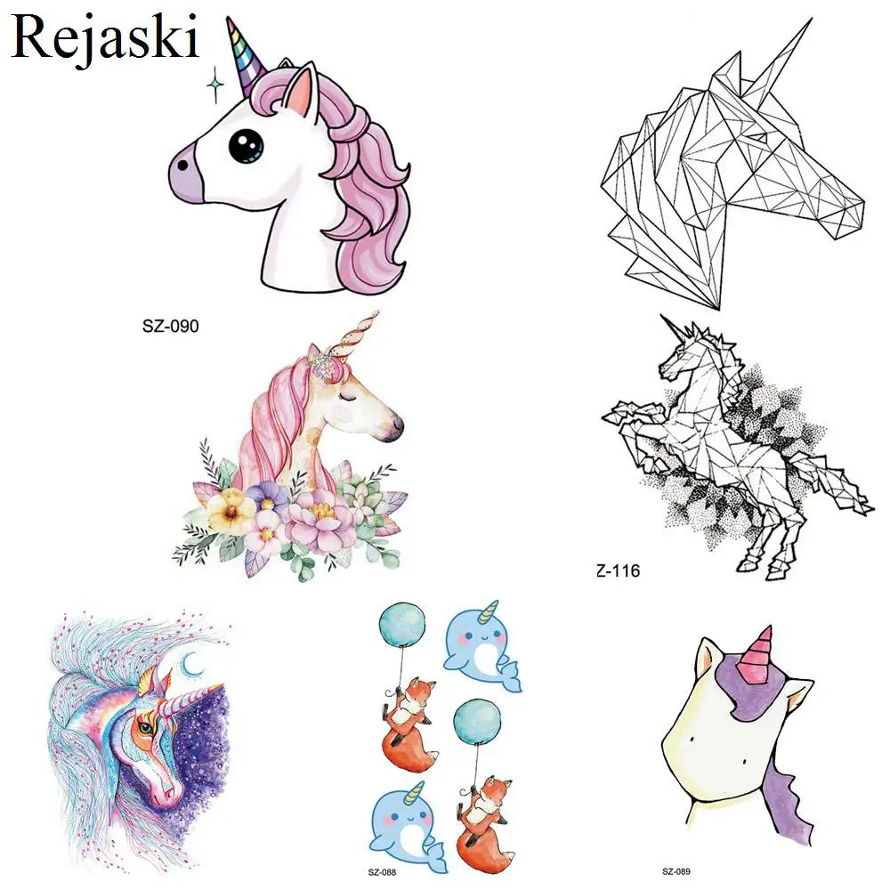 

Flash Cute Tattoo Water Transfer Temporary Tattoo Kids Arm Fale Unicorn Fake 3D Tattoo Watercolor Horse Boy Face Xmas Cartoon