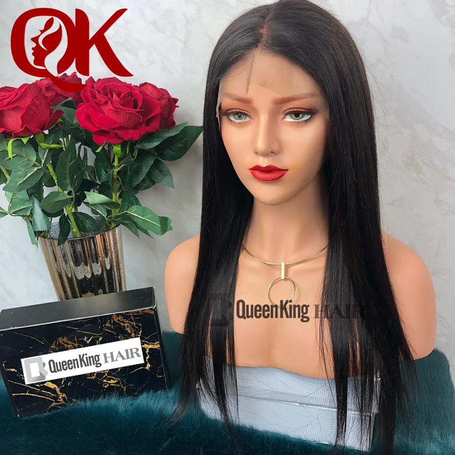 QueenKing волосы 13х6 прямые кружевные фронтальные человеческие парики бразильские Remy