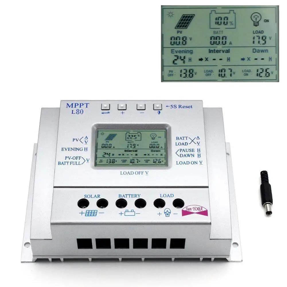 LCD 80A MPPT Солнечный контроллер 12 V/24 V регулятор заряда батареи безопасная защита