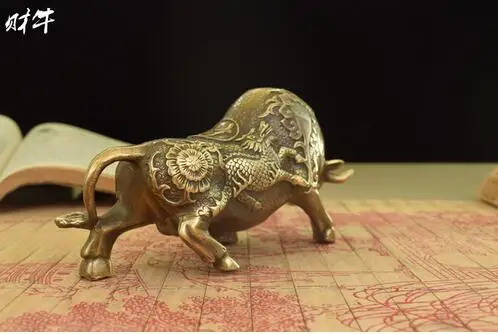 Китай латунь бронза fengshui богатство бык статуя металла ремесло Семья украшения