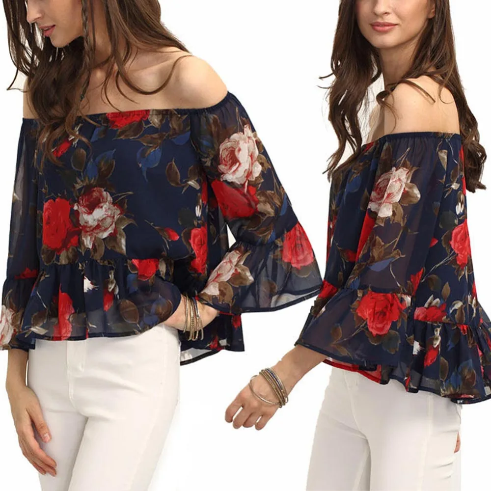 2016 сексуальные топы с открытыми плечами женская шифоновая блузка лето Blusas