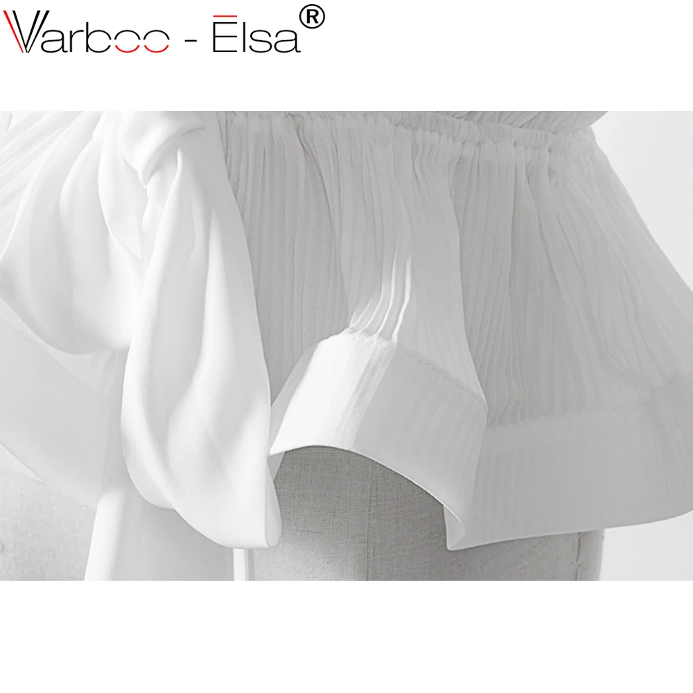 VARBOO_ELSA белая шифоновая рубашка женский рюшами Узелок v шеи Puff длинным рукавом Для