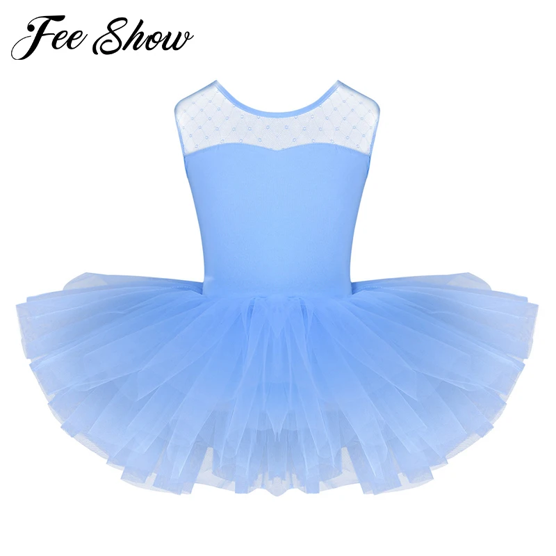

Детское балетное платье для подростков, стрейчевое Сетчатое платье с u-образной спинкой для балета, гимнастики, трико, платье-пачка для девочек, Одежда для танцев