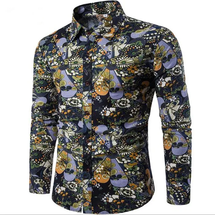WIPU Модная рубашка мужская льняное платье рубашки Slim Fit с отложным воротником мужская гавайская рубашка с длинными рукавами большие размеры M-5XL - Цвет: 10
