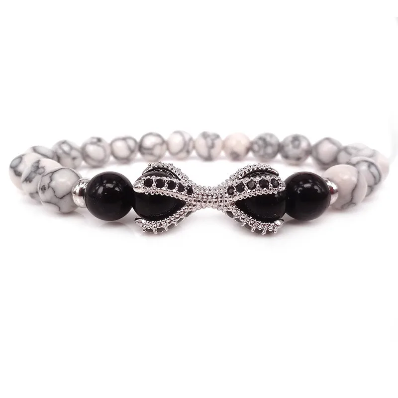 Натуральный Черный Оникс Камень с белым Howlite микро проложить CZ бусины и розовое