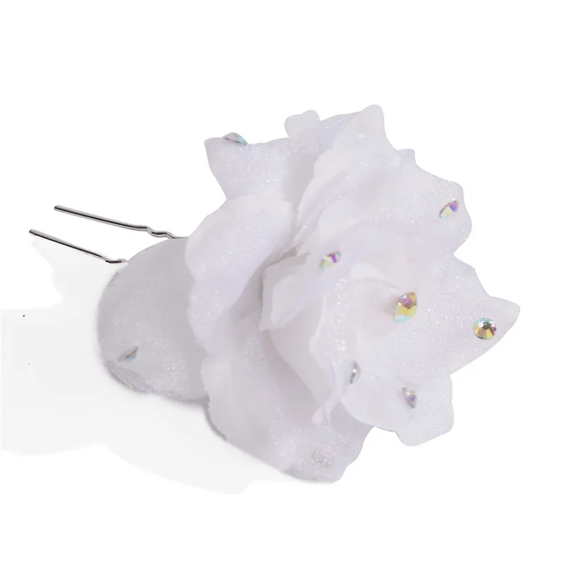 PINKSEE 2 Pcs Organza Fabric Rose Flower Hairpin With Crystal 16 Colors Headwear Bridal Hair Accessory Jewelry tiara de noiva | Украшения и