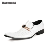 batzuzhi handmade men shoes square toe genuine leather shoes male formal white wedding dres shoes black business zapatos hombre
