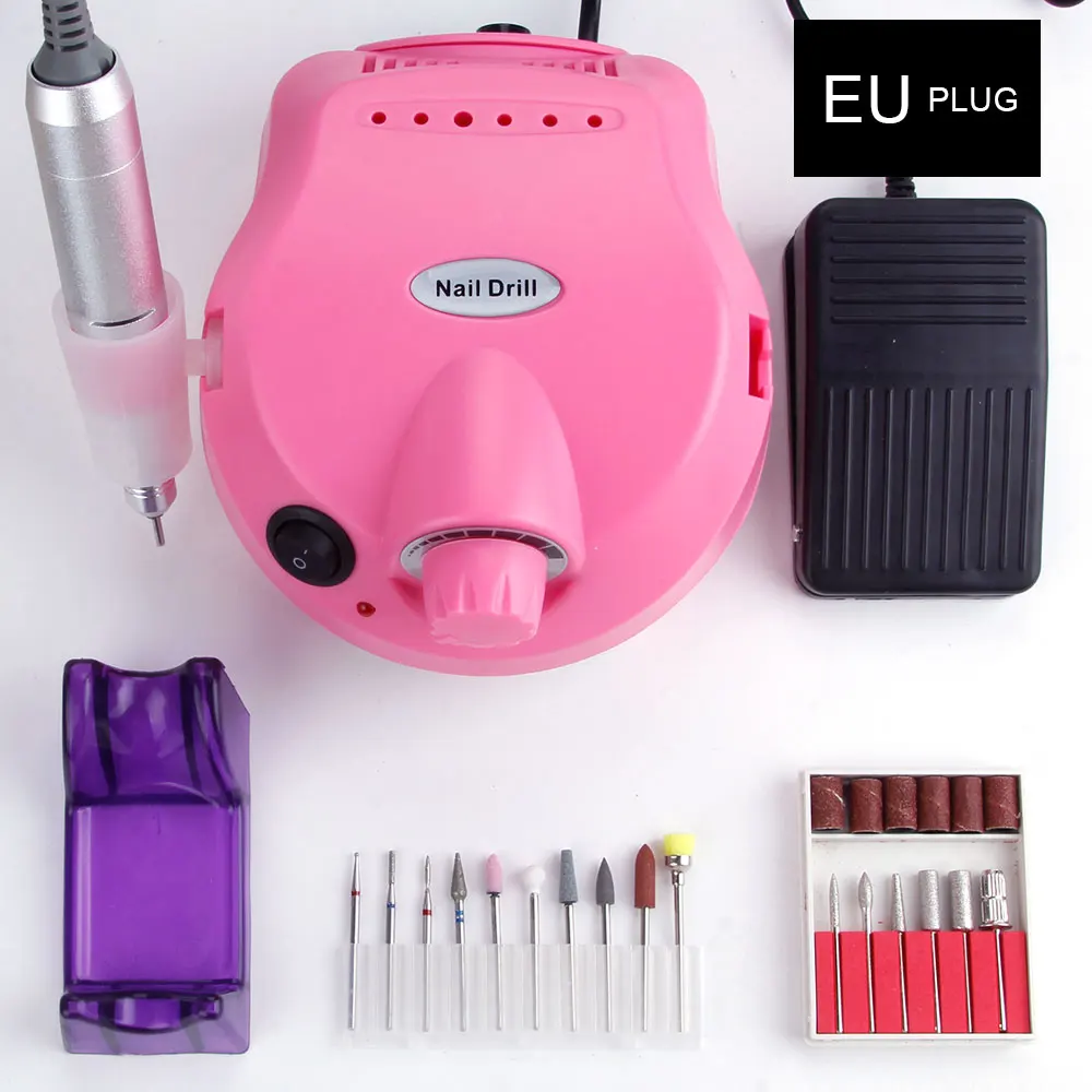 pink Set 1 EU Plug Электрический Фрезер для ногтей 35000 об/мин профессиональный маникюрный аппарат для керамических фрез Набор для педикюра пилка с резцом инструменты для дизайна ногтей - Цвет: pink Set 1 EU Plug