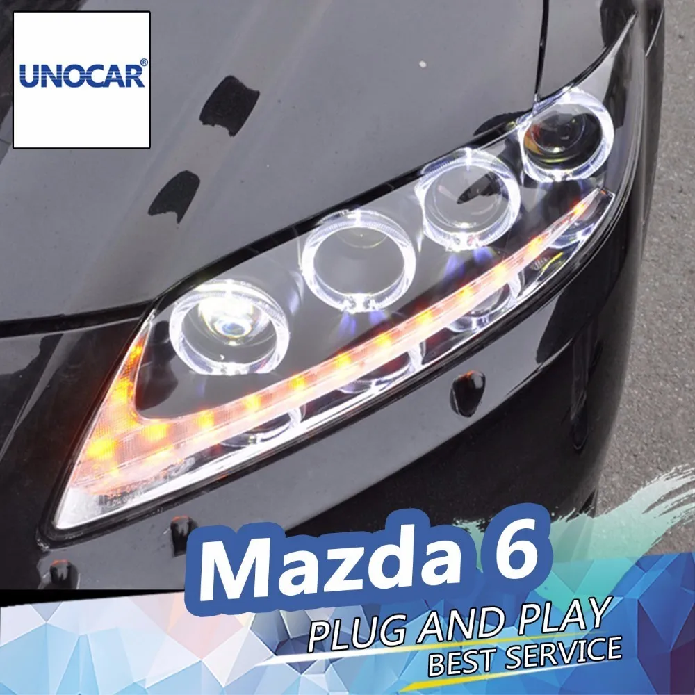 UNOCAR for Mazda 6 Headlights 2004-2013 Mazda6 LED Headlight Angel Eye DRL Bi Xenon Lens High Low Beam Parking | Автомобили и