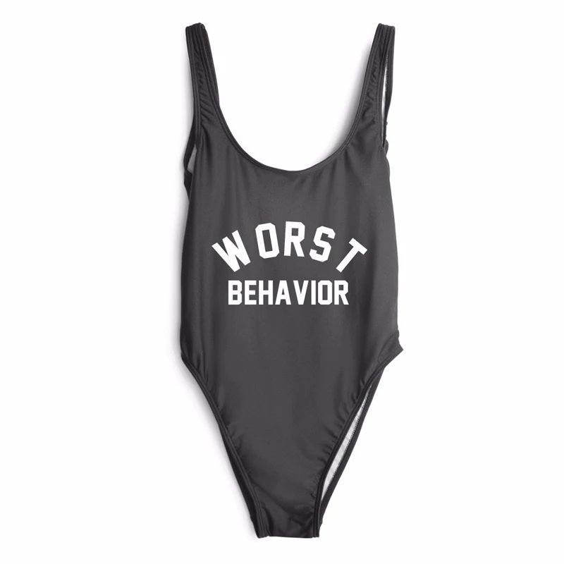 WORST BEHAVIOR Sexy Letter Print Swim Suits One-piece Swimsuit Rompers monokini Jumpsuits Beachwear High Cut Low back | Спорт и