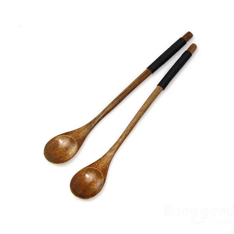 Long Handle Wooden Mixing Food Spoon Dinnerware Tie Wire Round Ladle Soup Milk Stirring Scoop | Дом и сад
