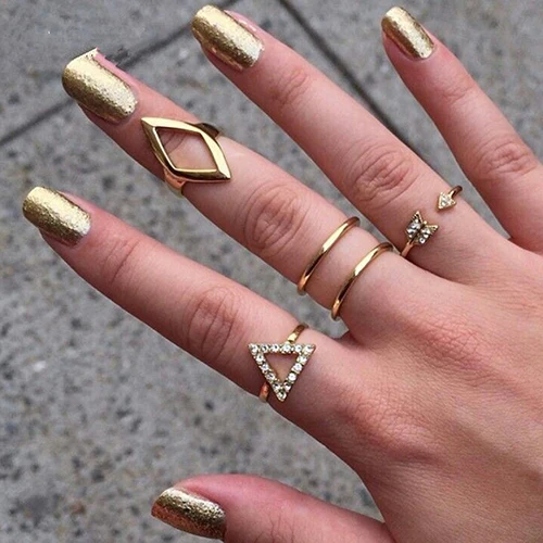 Hot 5Pcs Rhinestone Golden Above Knuckle Band Ring Midi Finger Tip Stack 6KBI 7GLI BDNB | Украшения и аксессуары