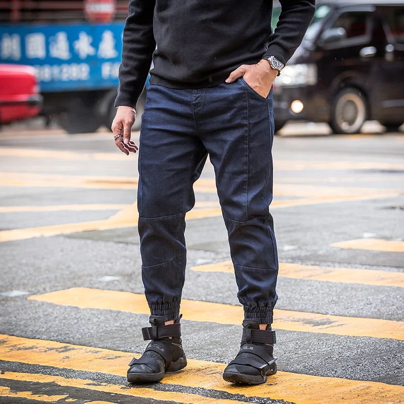 Мужские Повседневное рваные байкерские Джинсы для женщин Узкие синие Проблемные