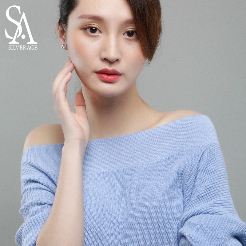 

SA SILVERAGE 925 Sterling Silver Three-petal Flower Korean Version Stud Earrings Women 925 Silver AAA Zirconia Silver Earring