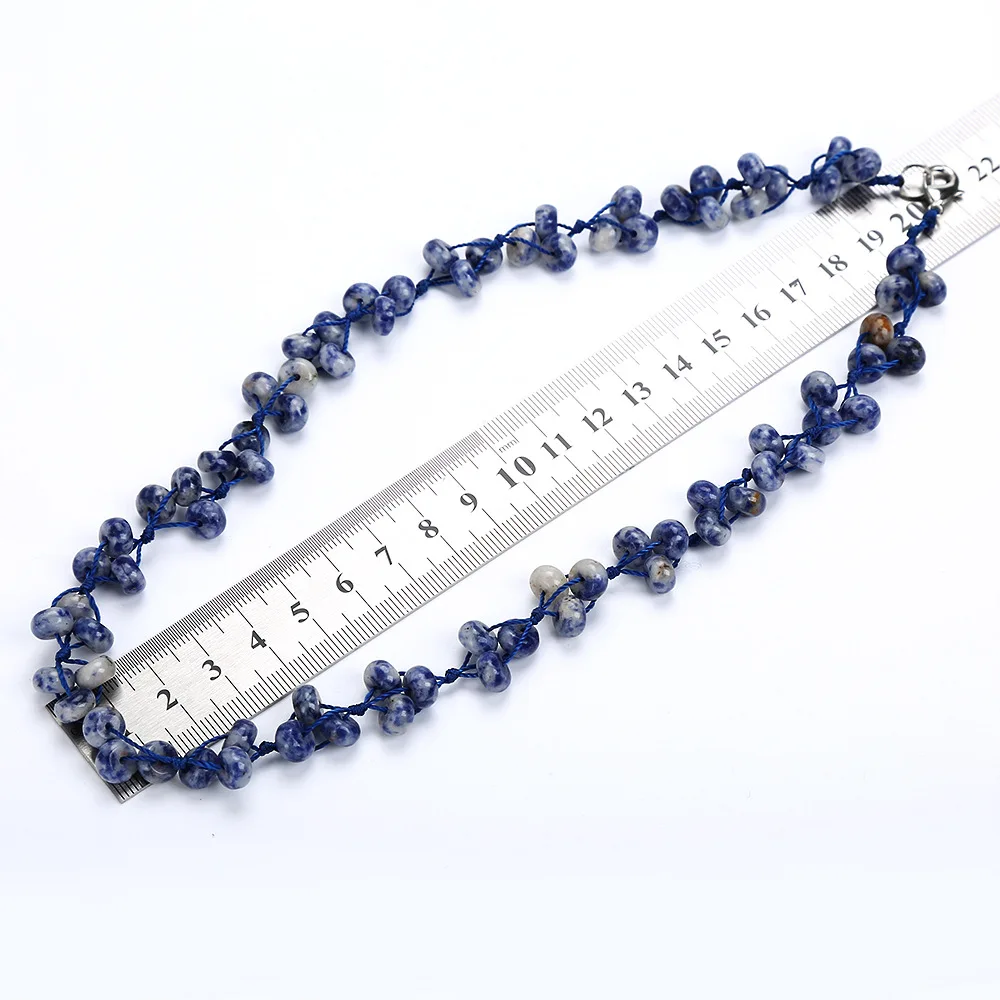 Yumten Blue Veinstone Тканое ожерелье из натурального камня с кристаллами Женская цепочка