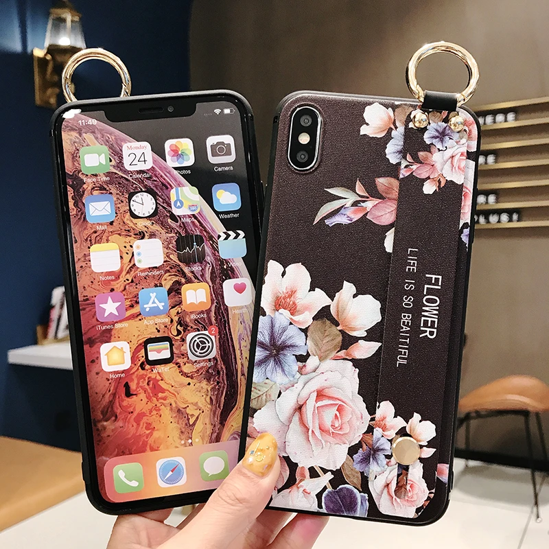 Роскошный чехол для телефона iPhone X XR XS Max 8 7 6 6S Plus силиконовый держатель браслет на