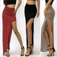 2019 summer women skirts sexy chic split up pencil skirt long skirt plus size high waist ladies irregular midi maxi skirt black
