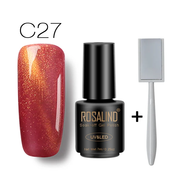 C27 with Magnet ROSALIND магнит кошачьи глаза 30 цветов Гель-лак для ногтей Светодиодный УФ Гель-лак для ногтей Полупостоянный 7 мл Гель-лак для ногтей - Цвет: C27 with Magnet