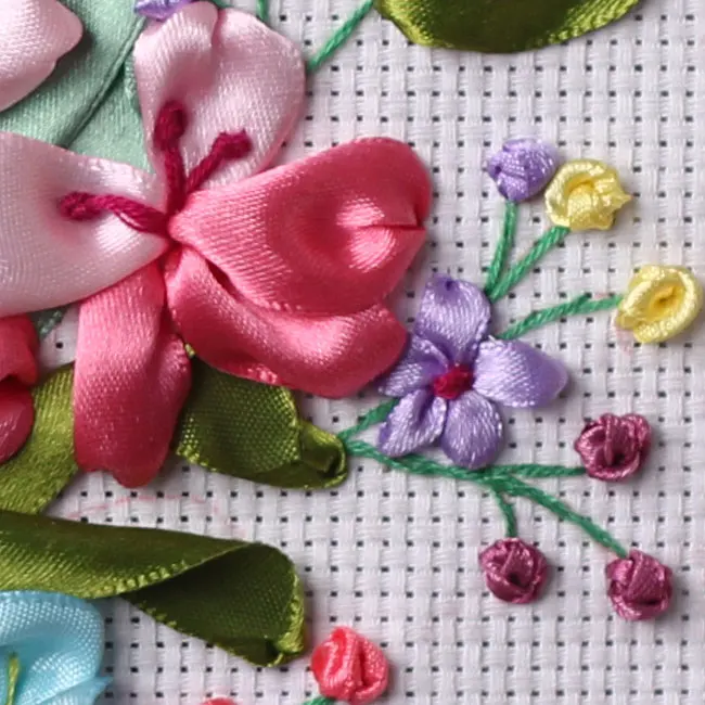 Корзина цветок шелковая лента вышивка 3D холст картина атласная Вышивка